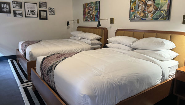A Dew Drop Inn guestroom honoring civil rights icons. A Dew Drop Inn guestroom honoring civil rights icons.