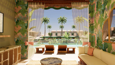 A rendering of a cabana at Palm Tree Beach Club, set to open in May at the MGM Grand Hotel & Casino.