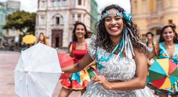 Frevo dancers at a Carnival celebration in Recife, Brazil.