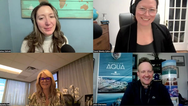 Clockwise from top left: Andrea Zelinski and Rebecca Tobin of Travel Weekly; John Chernesky of Norwegian Cruise Line; and Michelle Fee of Cruise Planners. Clockwise from top left: Andrea Zelinski and Rebecca Tobin of Travel Weekly; John Chernesky of Norwegian Cruise Line; and Michelle Fee of Cruise Planners.