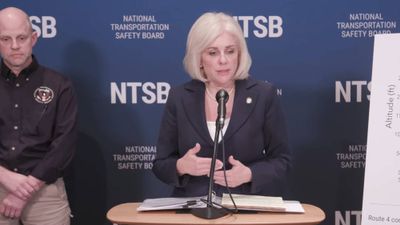 During a March 11 briefing, National Transportation Safety Board chairwoman Jennifer Homendy talks about the collision of an American Airlines plane with an Army helicopter near Washington Reagan National Airport.