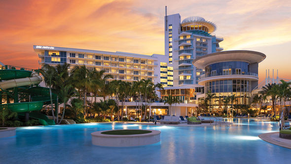 The pool at the Pier Sixty-Six resort, with the original 1965 tower in the background with its Pier Top rotating lounge.