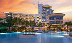 The pool at the Pier Sixty-Six resort, with the original 1965 tower in the background with its Pier Top rotating lounge.