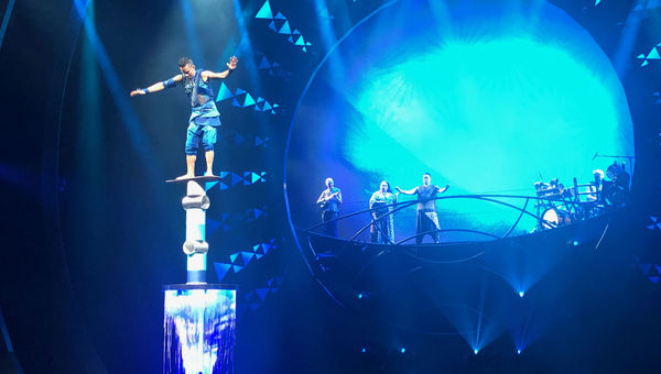 In the Cirque du Soleil show "Auana," surfing is honored through a balancing Rola Bola act. In the Cirque du Soleil show "Auana," surfing is honored through a balancing Rola Bola act.