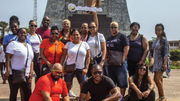 The author and her group of clients in Accra, Ghana, at the Kwame Nkrumah Memorial Park and Mausoleum in 2019.