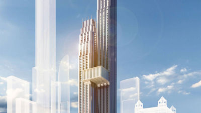 The Corinthia Dubai's towers will be conjoined by a cantilevered sky lobby some 650 feet above the ground.