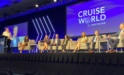 Sales executive “masterminds” from major cruise lines fielded both sales and personal questions at CruiseWorld during the Masterminds panel. From left, moderator and Travel Weekly editor in chief Arnie Weissmann; Jennifer Suarez, Celebrity Cruises; Carmen Roig, Princess Cruises; Kirk Neal, Carnival Cruise Line; Wendy Whitener, MSC Cruises; Vicki Freed, Royal Caribbean; Rob Coleman, Holland American Line; and John Chernesky, Norwegian Cruise Line.