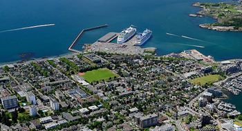An aerial view of Victoria, British Columbia, a common port of call on Alaska cruises.