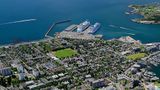 An aerial view of Victoria, British Columbia, a common port of call on Alaska cruises.
