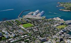 An aerial view of Victoria, British Columbia, a common port of call on Alaska cruises.