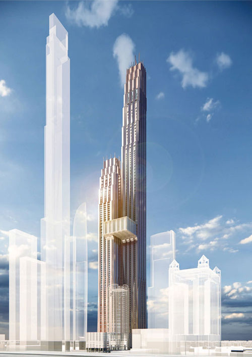 The Corinthia Dubai's towers will be conjoined by a cantilevered sky lobby some 650 feet above the ground. The Corinthia Dubai's towers will be conjoined by a cantilevered sky lobby some 650 feet above the ground.