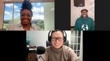 Clockwise from top left: Writer Mariette Williams and Dominic Brown of Tall Travel Eats talk about using social media to speak to the Black travel and food communities with Folo host Rebecca Tobin.