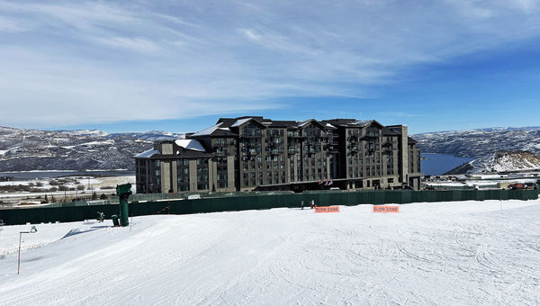 The new Grand Hyatt Deer Valley sits just below the slopes at East Village. In front of the hotel is the construction site for a Four Seasons hotel. The new Grand Hyatt Deer Valley sits just below the slopes at East Village. In front of the hotel is the construction site for a Four Seasons hotel.