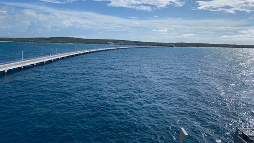 The new pier stretches a bit more than a half mile to reach the island of Eleuthera. The new pier stretches a bit more than a half mile to reach the island of Eleuthera.