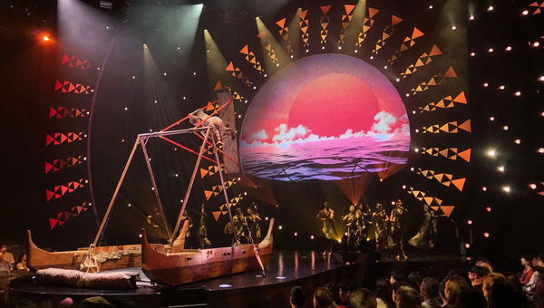 The opening act takes the audience to the time of Polynesian migration, with music, dancing and high-flying aerial acrobatics. The opening act takes the audience to the time of Polynesian migration, with music, dancing and high-flying aerial acrobatics.
